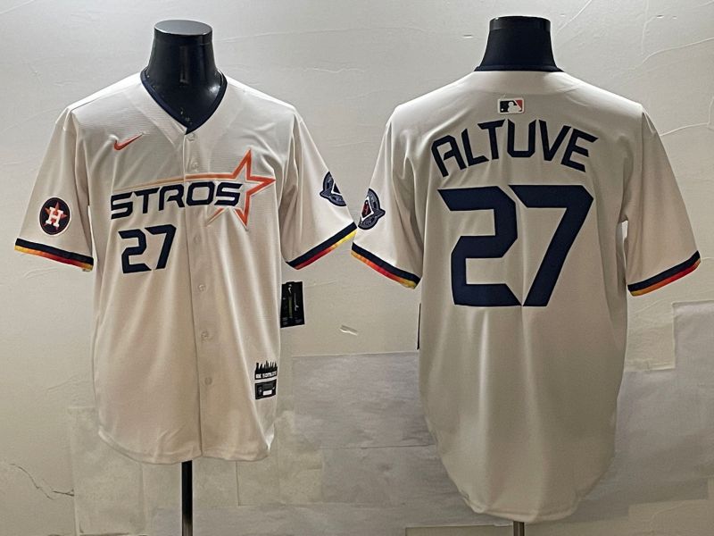 Men Houston Astros #27 Altuve Cream Three generations Joint Name 2025 Nike MLB Jersey style 3
